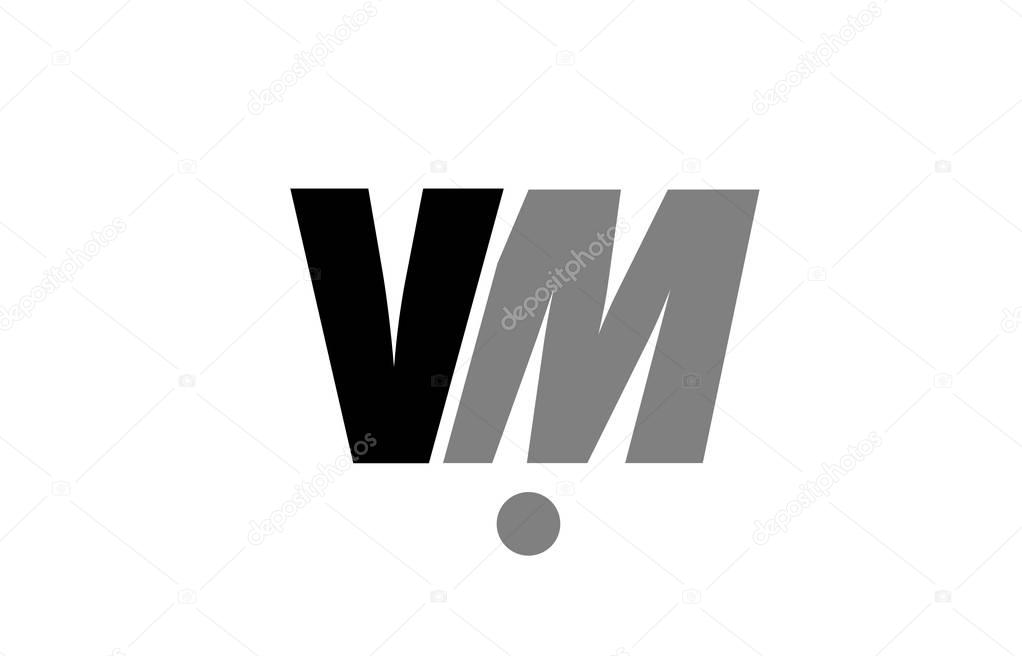Creative logo icon combination of alphabet letter vm v m in black and grey isolated on white background with simple efficient design