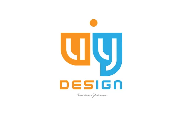 Uy u y arancione blu alfabeto lettera logo combinazione — Vettoriale Stock
