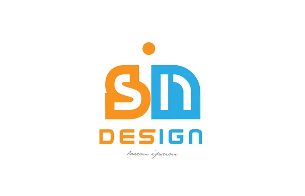 Sn s n オレンジ青いアルファベット文字ロゴの組み合わせ — ストックベクタ