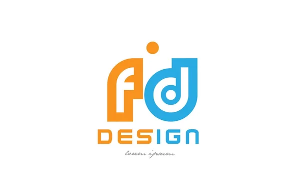 Fd f d orange bleu alphabet lettre logo combinaison — Image vectorielle