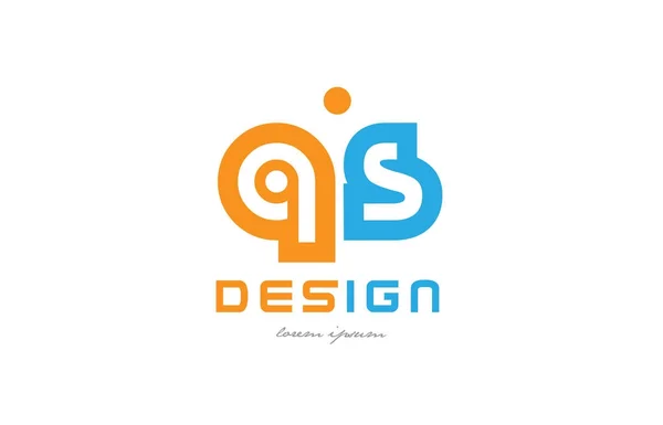 Qs q s oranje blauw alfabet letter logo combinatie — Stockvector