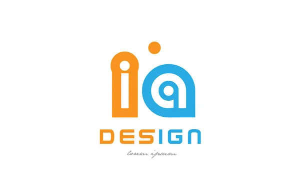 Ia i une combinaison orange lettre alphabet bleu logo — Image vectorielle