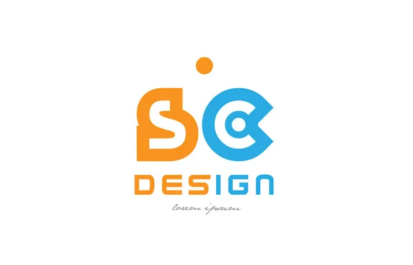 SC s c oranje blauw alfabet letter logo combinatie — Stockvector