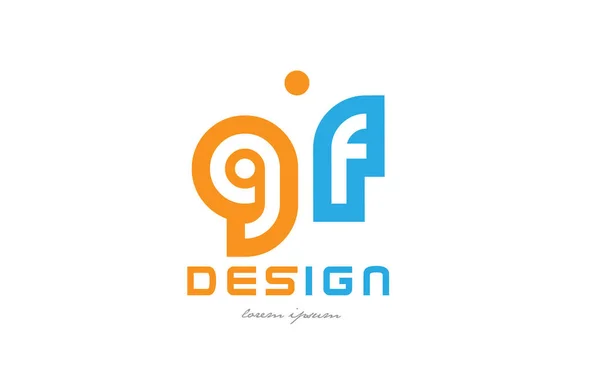 Gf g f combinación de letras de alfabeto azul naranja — Vector de stock
