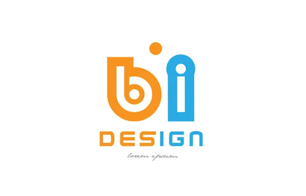 Bi b i naranja azul alfabeto letra logotipo combinación — Vector de stock