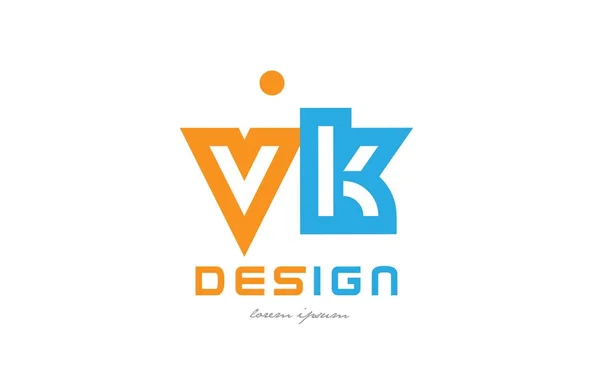 Vk v k 오렌지 블루 알파벳 문자 로고 조합 — 스톡 벡터