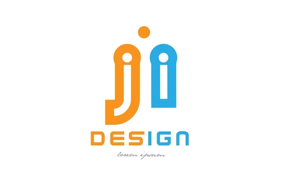 Ji j i oranje blauw alfabet letter logo combinatie — Stockvector