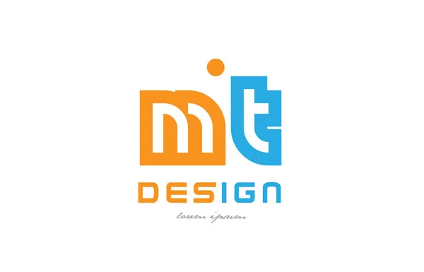 MT m t oranje blauw alfabet letter logo combinatie — Stockvector
