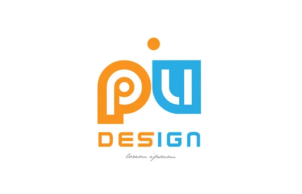 Pu p u orange blaues Alphabet Buchstabenkombination Logo — Stockvektor