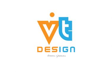 VT v t turuncu mavi Alfabe harf logo kombinasyonu