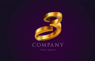 3 üç altın altın Sayı sayısal basamak logo simge tasarım