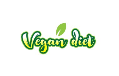 Vegan diyet kelime yazı tipi metin tipografik logo tasarımı ile yeşil lea