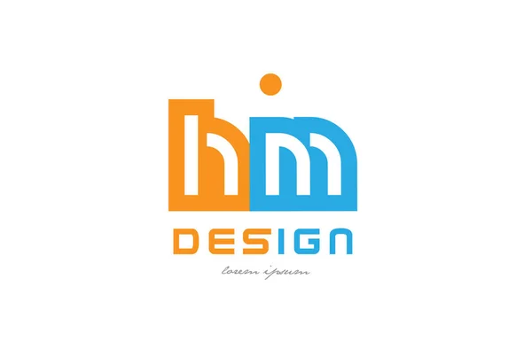 Hm h m オレンジ青いアルファベット文字ロゴの組み合わせ — ストックベクタ