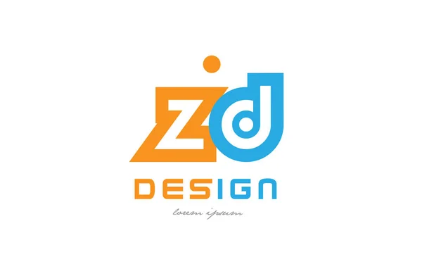 Zd z d naranja azul alfabeto letra logotipo combinación — Vector de stock