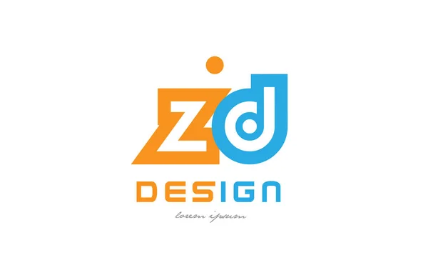 Zd z d orange blaues Alphabet Buchstabe Logo Kombination — Stockvektor