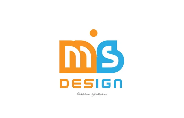Ms m s laranja azul alfabeto letra logotipo combinação — Vetor de Stock