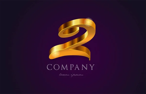 2 zwei goldene Ziffern goldene Zahl Logo-Symbol-Design — Stockvektor