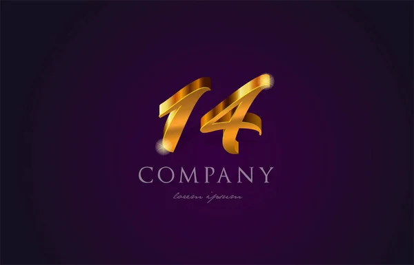 14 vierzehn goldene Zahl Ziffern Logo-Symbol-Design — Stockvektor