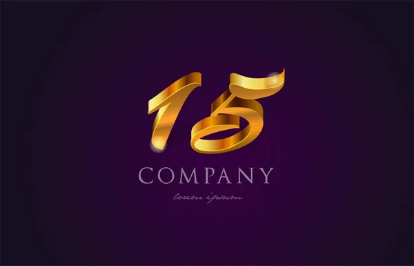 15 fünfzehn goldene Zahl Ziffern Logo-Symbol-Design — Stockvektor