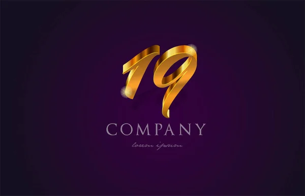 19 neunzehn goldene Zahl Ziffern Logo-Symbol-Design — Stockvektor