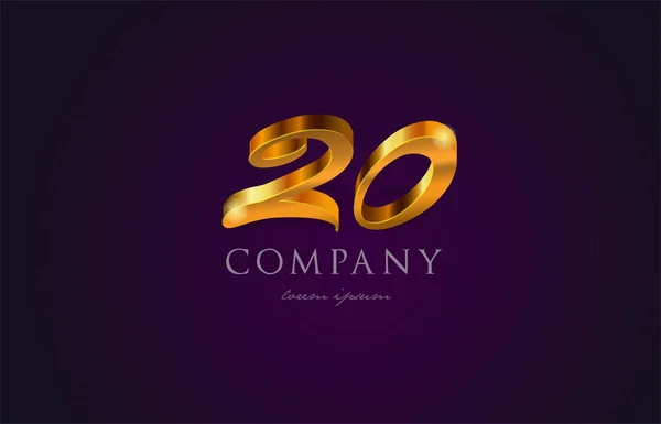 20 zwanzig goldene Zahl Ziffern Logo-Symbol-Design — Stockvektor