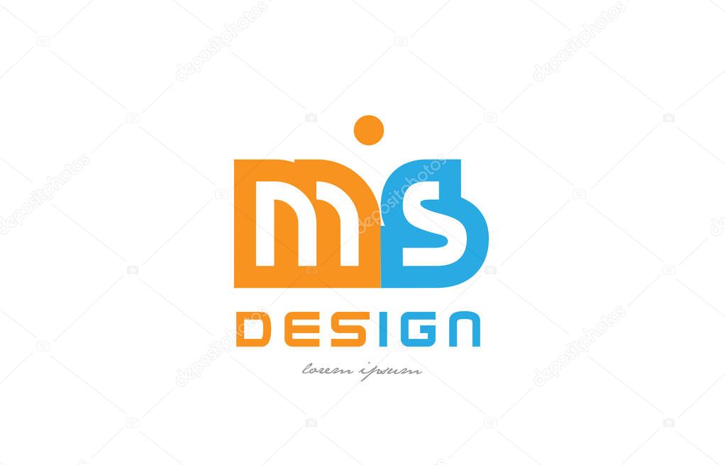Alphabet letter logo combination ms m s in orange and blue suitable for a business or company