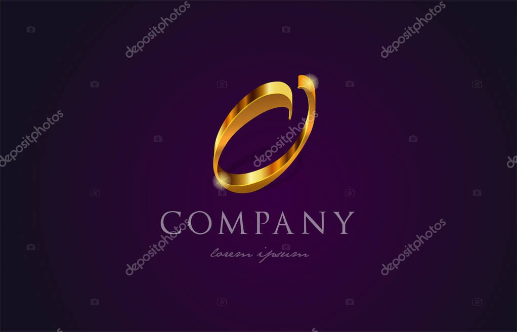 O gold golden alphabet letter logo icon handwritten design