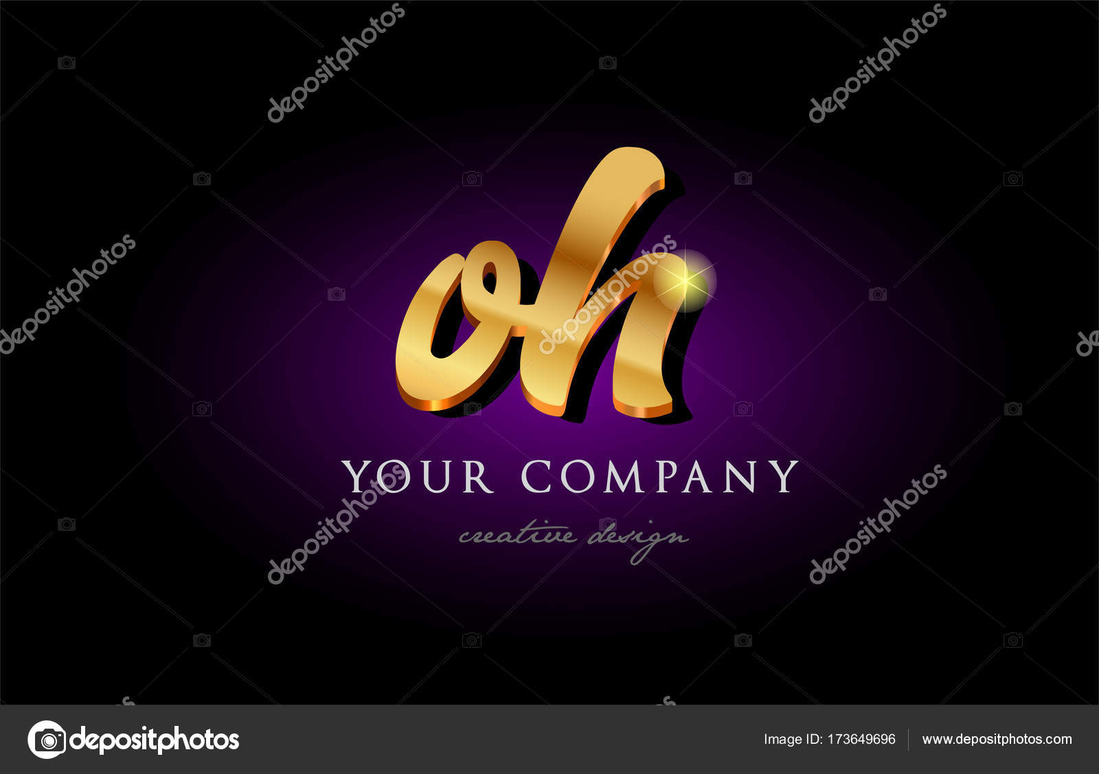 Oh O H 3d Gold Golden Alphabet Letter Metal Logo Icon Design H