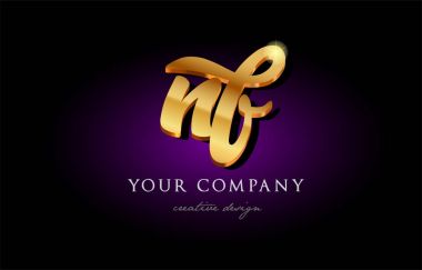 NF n f 3d altın altın Alfabe harf metal logo simge tasarım han