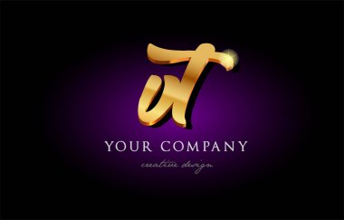  VT v t 3d altın altın alfabe metal logo simge tasarım h harfi