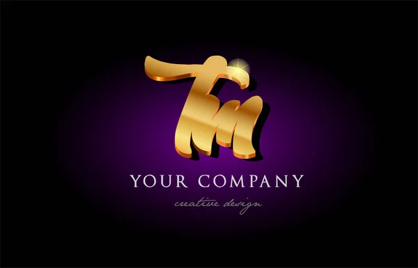 Tm  t m 3d gold golden alphabet letter metal logo icon design h — Stock Vector