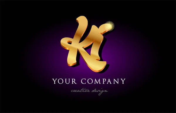 Ki k i 3d gold zlatý abeceda dopisu kovové logo ikonu design h — Stockový vektor