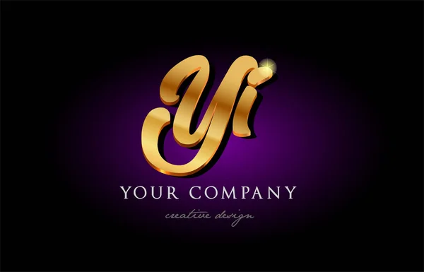 Yi y i 3d oro alfabeto dorado letra metal logotipo icono diseño h — Vector de stock