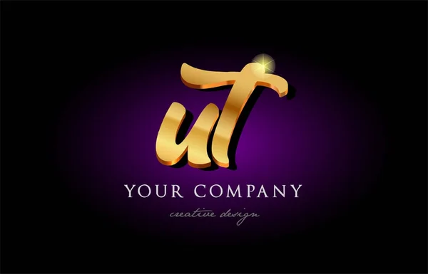 Ut u t 3d ouro alfabeto dourado letra metal logotipo ícone design h —  Vetores de Stock