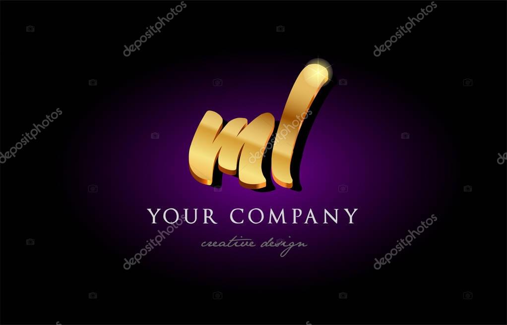 Ml  m l alphabet combination letter logo in gold golden 3d metal beautiful typography suitable for banner brochure design