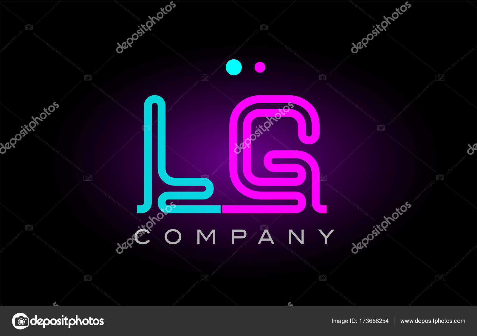 Neon lights alphabet lg l g letter logo icon combination design — Stock