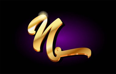 n Alfabe harf altın 3d logo simge tasarım