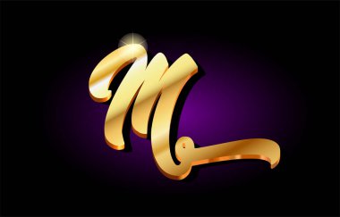 m Alfabe harf altın 3d logo simge tasarım