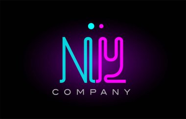 Neon ışıkları alfabe ny n y harfi logo simge kombinasyon tasarım