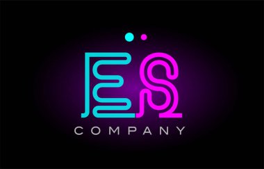 Neon ışıkları alfabe es e s harfi logo simge kombinasyon tasarım