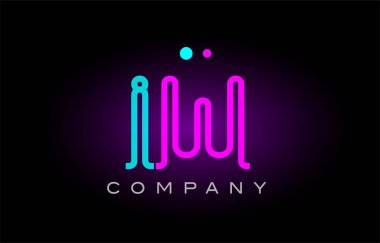 Neon ışıkları alfabe IW ben w logo simge kombinasyon tasarım mektubu