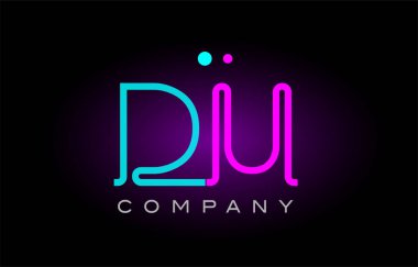 Neon ışıkları alfabe du d u harfi logo simge kombinasyon tasarım