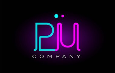 Neon ışıkları alfabe pu p u harfi logo simge kombinasyon tasarım