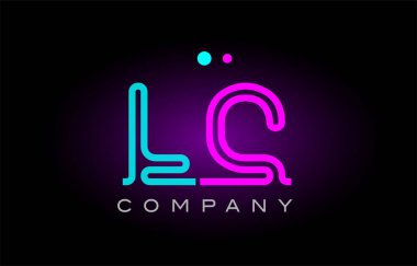 Neon ışıkları alfabe lc l c harfi logo simge kombinasyon tasarım