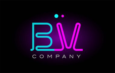 Neon ışıkları alfabe bv b v harfi logo simge kombinasyon tasarım