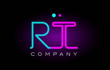 Neon ışıkları alfabe rt r t harfi logo simge kombinasyon tasarım