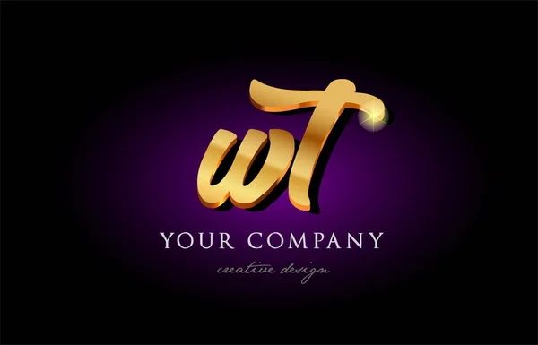 Wt w t 3d ouro dourado alfabeto letra metal logotipo ícone design h —  Vetores de Stock