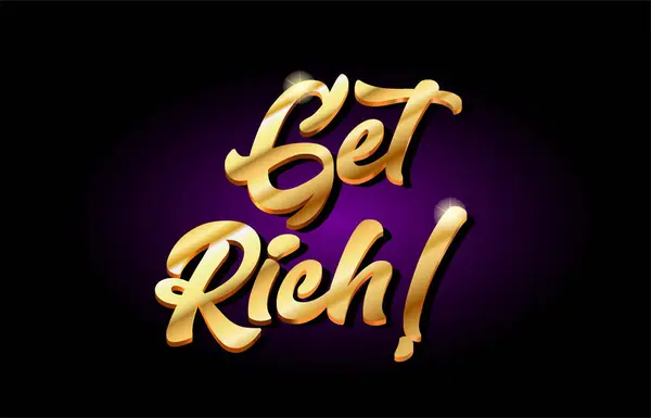 Get rich 3d gold text gold logo metal desain tulisan tangan - Stok Vektor