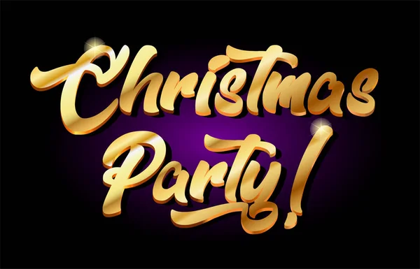Різдвяна вечірка 3d золотий текст металевий логотип іконка дизайну рука — стоковий вектор