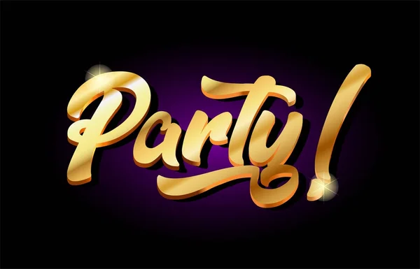 Party 3d gold golden text metal logo icon design handwritten typ — Stock Vector